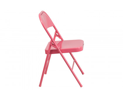 BLNK HERCULES COLORBURST Series Metal Triple Braced and Double Hinged Folding Chair - Bubblegum Pink