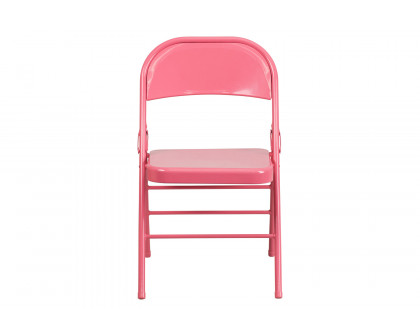 BLNK HERCULES COLORBURST Series Metal Triple Braced and Double Hinged Folding Chair - Bubblegum Pink