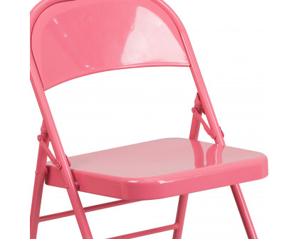 BLNK HERCULES COLORBURST Series Metal Triple Braced and Double Hinged Folding Chair - Bubblegum Pink