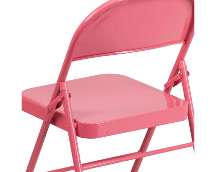 BLNK HERCULES COLORBURST Series Metal Triple Braced and Double Hinged Folding Chair - Bubblegum Pink