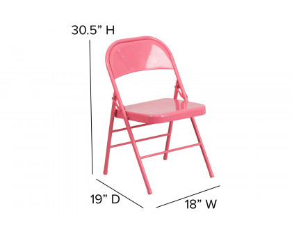 BLNK HERCULES COLORBURST Series Metal Triple Braced and Double Hinged Folding Chair - Bubblegum Pink