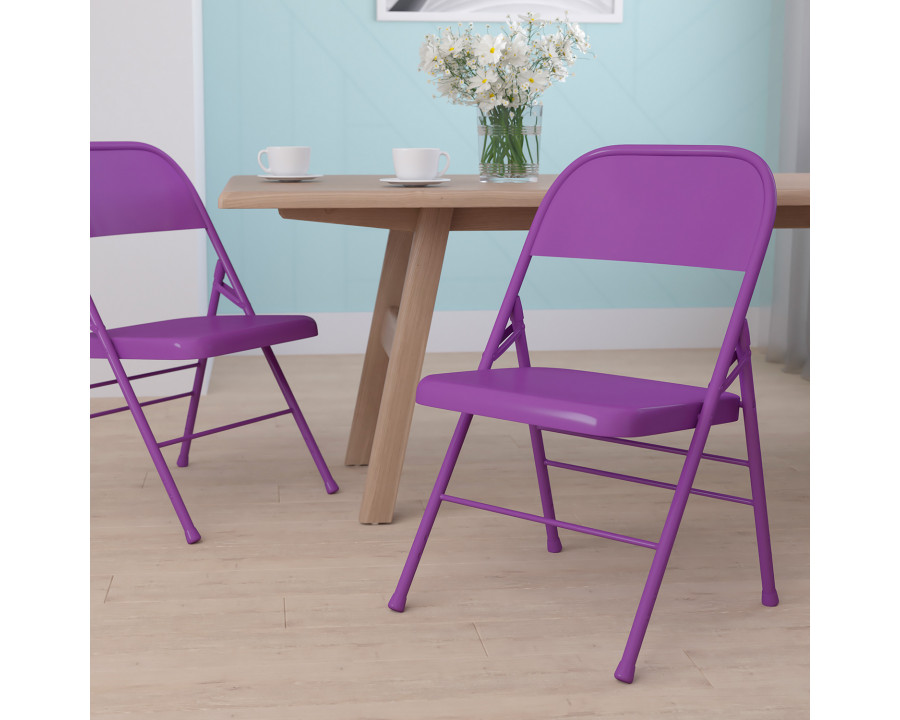 BLNK HERCULES COLORBURST Series Metal Triple Braced and Double Hinged Folding Chair - Impulsive Purple