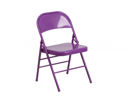 BLNK HERCULES COLORBURST Series Metal Triple Braced and Double Hinged Folding Chair - Impulsive Purple