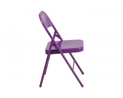 BLNK HERCULES COLORBURST Series Metal Triple Braced and Double Hinged Folding Chair - Impulsive Purple