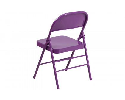 BLNK HERCULES COLORBURST Series Metal Triple Braced and Double Hinged Folding Chair - Impulsive Purple