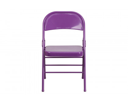 BLNK HERCULES COLORBURST Series Metal Triple Braced and Double Hinged Folding Chair - Impulsive Purple