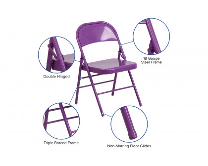 BLNK HERCULES COLORBURST Series Metal Triple Braced and Double Hinged Folding Chair - Impulsive Purple