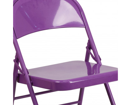 BLNK HERCULES COLORBURST Series Metal Triple Braced and Double Hinged Folding Chair - Impulsive Purple