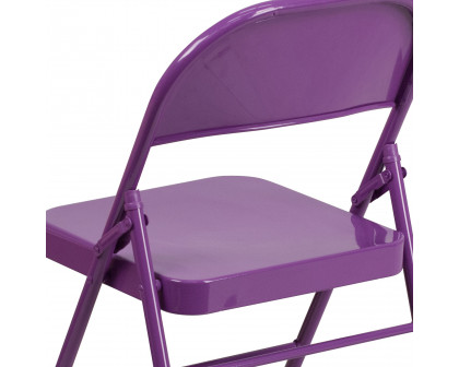 BLNK HERCULES COLORBURST Series Metal Triple Braced and Double Hinged Folding Chair - Impulsive Purple