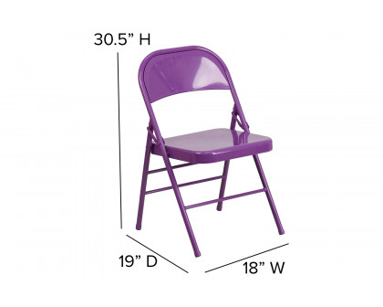 BLNK HERCULES COLORBURST Series Metal Triple Braced and Double Hinged Folding Chair - Impulsive Purple