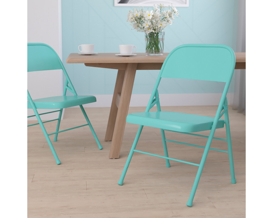 BLNK HERCULES COLORBURST Series Metal Triple Braced and Double Hinged Folding Chair - Tantalizing Teal