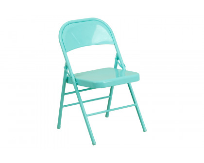 BLNK HERCULES COLORBURST Series Metal Triple Braced and Double Hinged Folding Chair - Tantalizing Teal