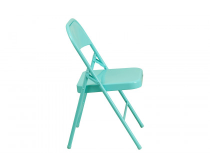 BLNK HERCULES COLORBURST Series Metal Triple Braced and Double Hinged Folding Chair - Tantalizing Teal