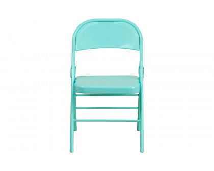 BLNK HERCULES COLORBURST Series Metal Triple Braced and Double Hinged Folding Chair - Tantalizing Teal