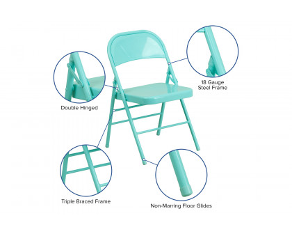 BLNK HERCULES COLORBURST Series Metal Triple Braced and Double Hinged Folding Chair - Tantalizing Teal