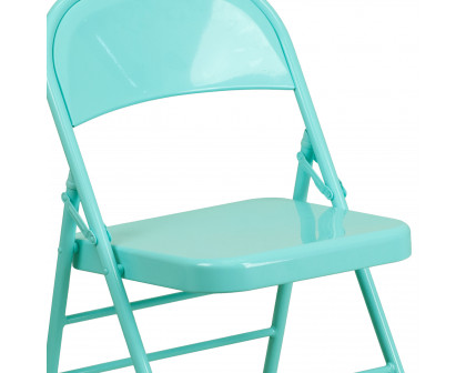 BLNK HERCULES COLORBURST Series Metal Triple Braced and Double Hinged Folding Chair - Tantalizing Teal