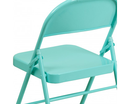 BLNK HERCULES COLORBURST Series Metal Triple Braced and Double Hinged Folding Chair - Tantalizing Teal