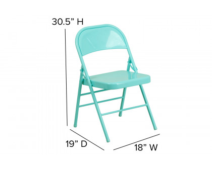 BLNK HERCULES COLORBURST Series Metal Triple Braced and Double Hinged Folding Chair - Tantalizing Teal