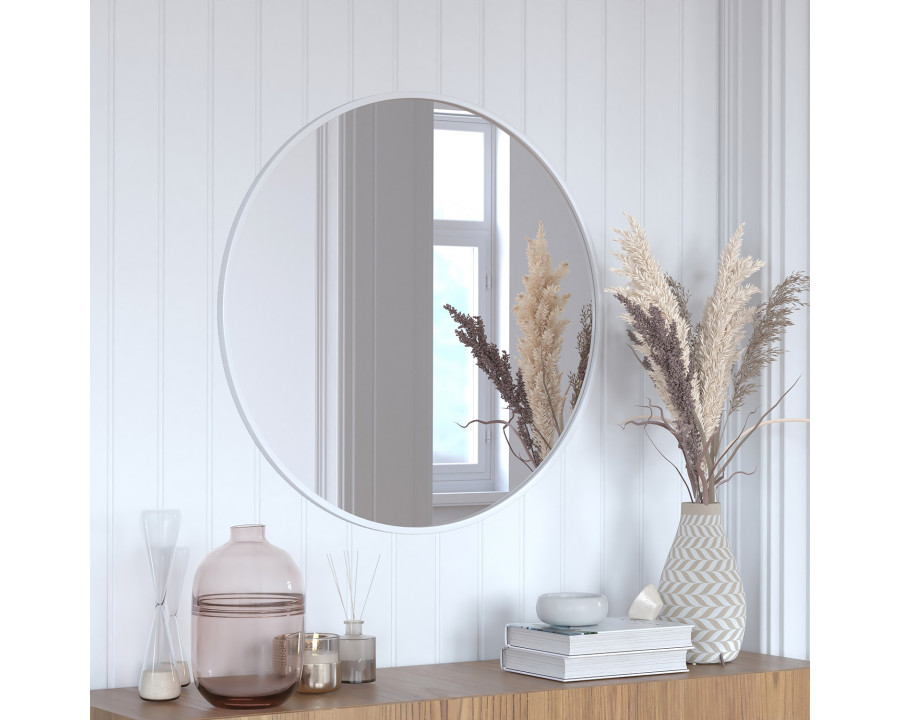 BLNK Julianne Style 2 Round Metal Framed Wall Mirror - Silver, 30"D