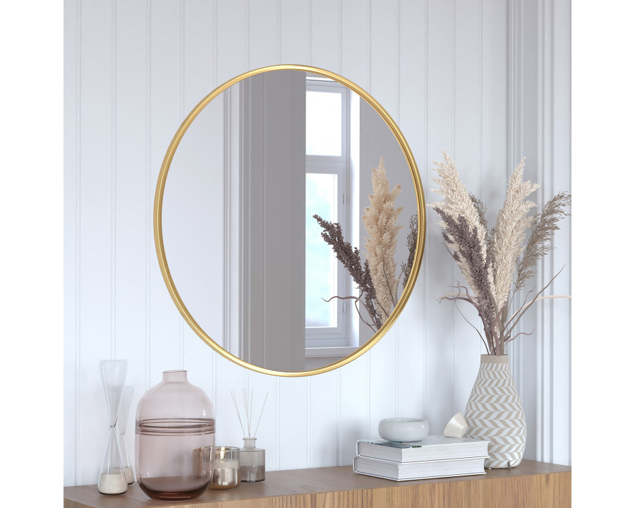 BLNK Julianne Style 2 Round Metal Framed Wall Mirror - Gold, 30"D