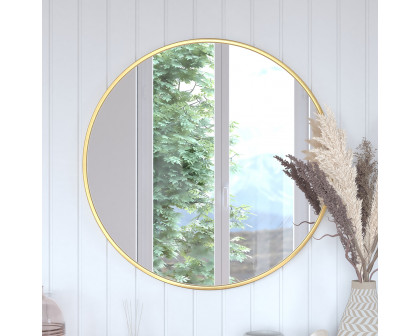 BLNK Julianne Style 2 Round Metal Framed Wall Mirror - Gold, 30"D