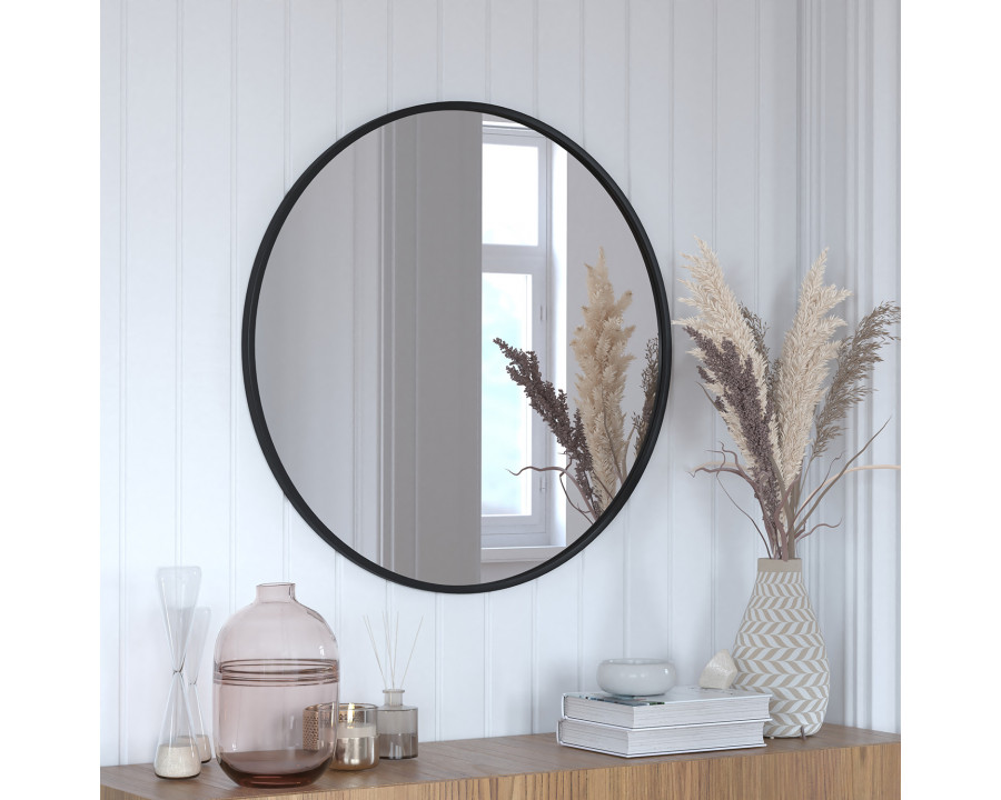 BLNK Julianne Style 2 Round Metal Framed Wall Mirror - Black, 30"D