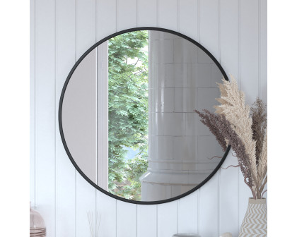 BLNK Julianne Style 2 Round Metal Framed Wall Mirror - Black, 30"D