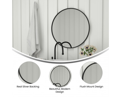 BLNK Julianne Style 2 Round Metal Framed Wall Mirror - Black, 30"D