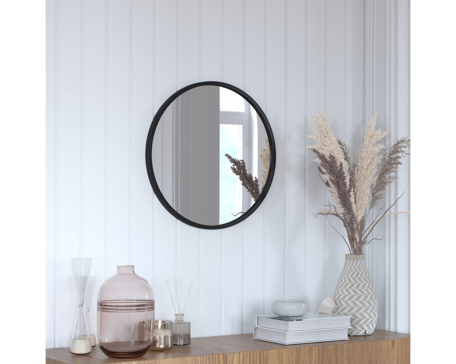 BLNK Julianne Style 2 Round Metal Framed Wall Mirror - Black, 20"D