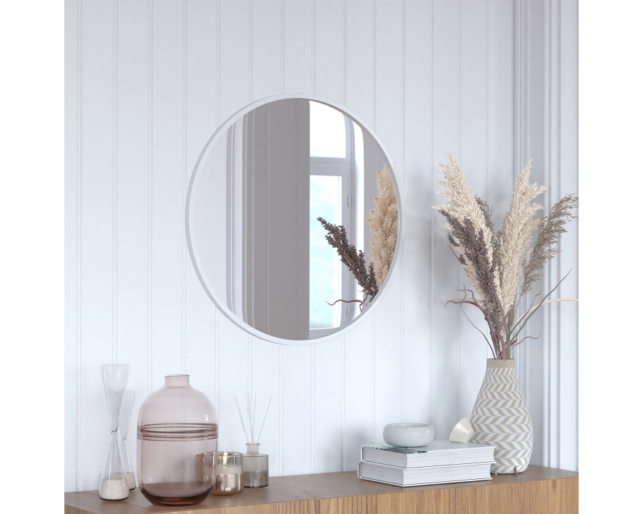 BLNK Julianne Style 2 Round Metal Framed Wall Mirror - Silver, 24"D