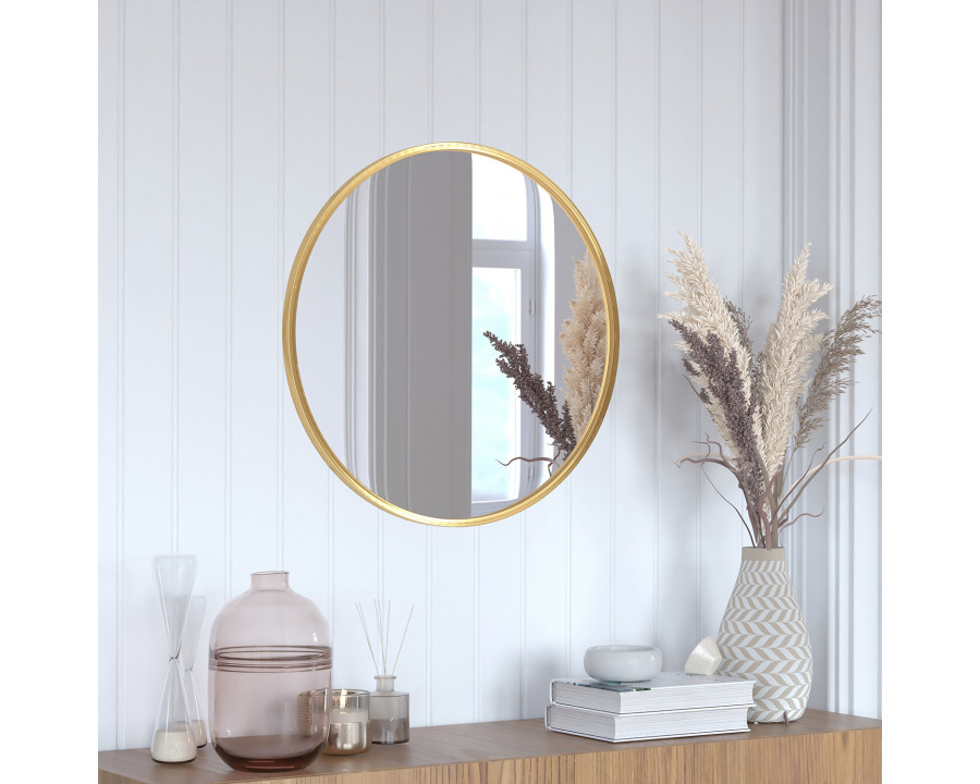 BLNK Julianne Style 2 Round Metal Framed Wall Mirror - Gold, 24"D