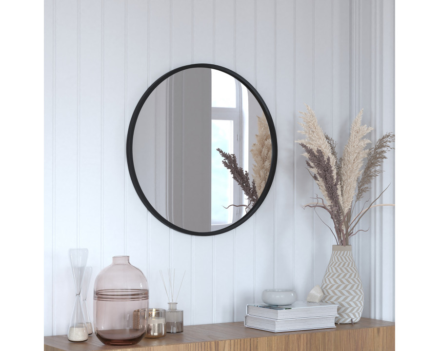 BLNK Julianne Style 2 Round Metal Framed Wall Mirror - Black, 24"D