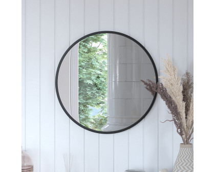 BLNK Julianne Style 2 Round Metal Framed Wall Mirror - Black, 24"D