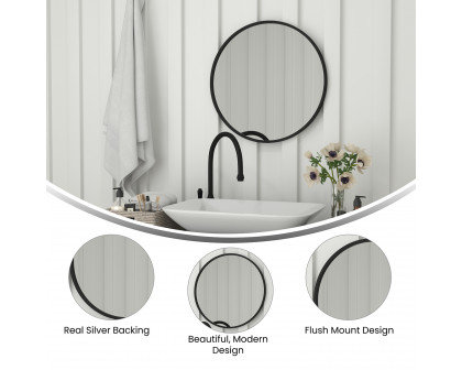 BLNK Julianne Style 2 Round Metal Framed Wall Mirror - Black, 24"D