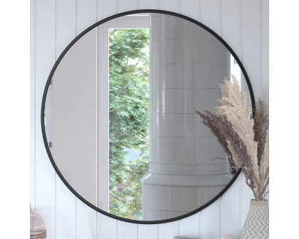 BLNK Julianne Style 2 Round Metal Framed Wall Mirror - Black, 36"D