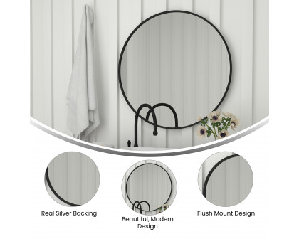 BLNK Julianne Style 2 Round Metal Framed Wall Mirror - Black, 36"D