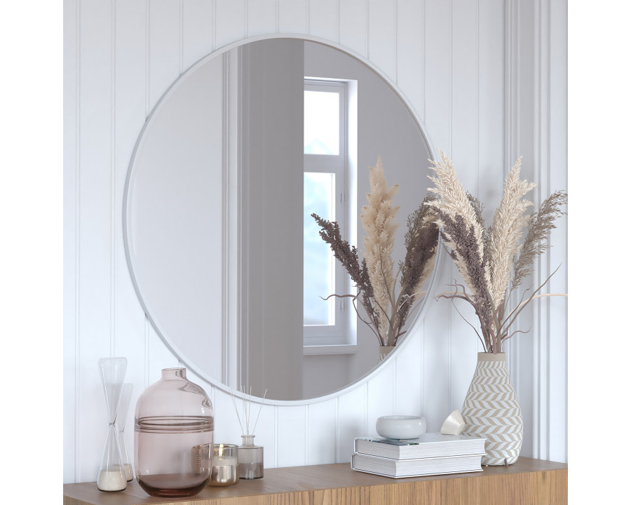 BLNK Julianne Style 2 Round Metal Framed Wall Mirror - Silver, 36"D