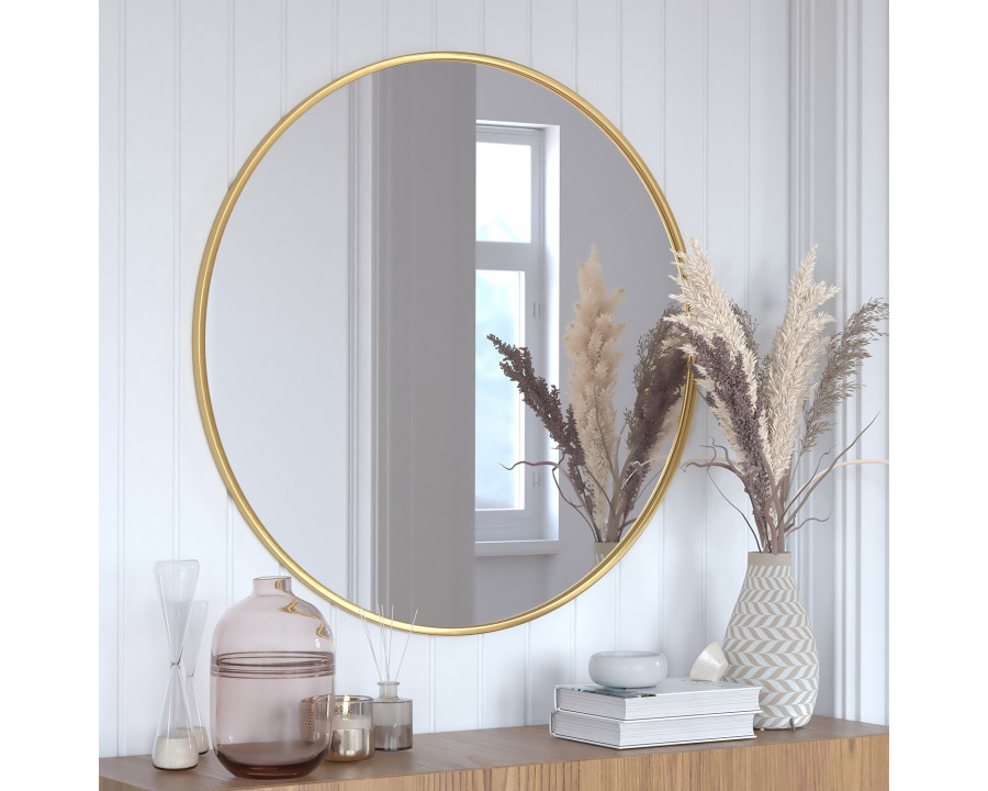 BLNK Julianne Style 2 Round Metal Framed Wall Mirror - Gold, 36"D