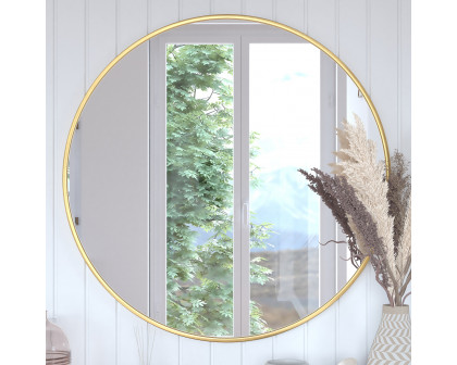 BLNK Julianne Style 2 Round Metal Framed Wall Mirror - Gold, 36"D