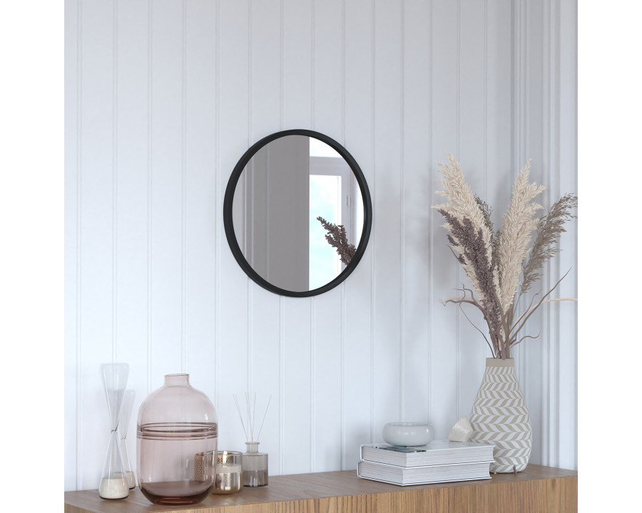 BLNK Julianne Style 2 Round Metal Framed Wall Mirror - Black, 16"D