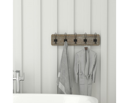 BLNK Daly Wall Mounted Solid Pine Wood Storage Rack with 5 Hooks - Weathered