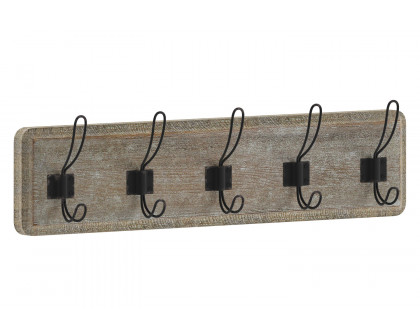 BLNK Daly Wall Mounted Solid Pine Wood Storage Rack with 5 Hooks - Weathered