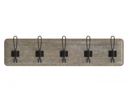 BLNK Daly Wall Mounted Solid Pine Wood Storage Rack with 5 Hooks - Weathered