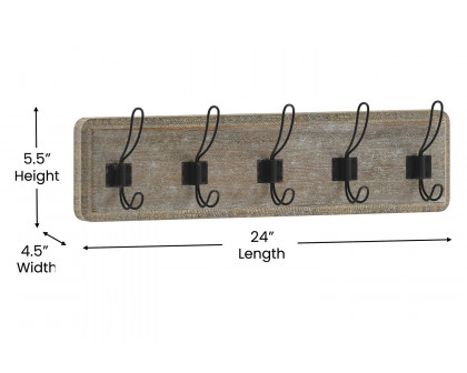 BLNK Daly Wall Mounted Solid Pine Wood Storage Rack with 5 Hooks - Weathered