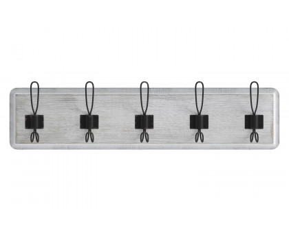 BLNK™ Daly Wall Mounted Solid Pine Wood Storage Rack with 5 Hooks - Whitewashed