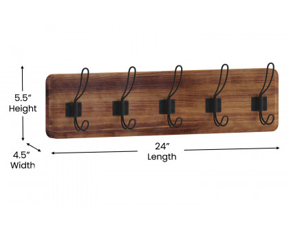 BLNK Daly Wall Mounted Solid Pine Wood Storage Rack with 5 Hooks - Rustic Brown