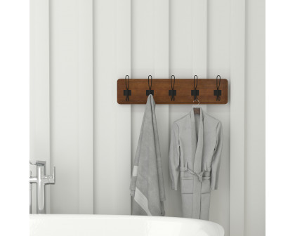 BLNK Daly Wall Mounted Solid Pine Wood Storage Rack with 5 Hooks - Classic Brown