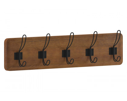 BLNK Daly Wall Mounted Solid Pine Wood Storage Rack with 5 Hooks - Classic Brown