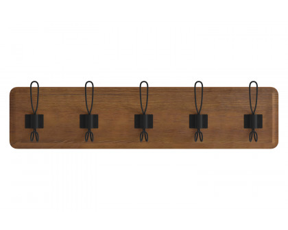 BLNK Daly Wall Mounted Solid Pine Wood Storage Rack with 5 Hooks - Classic Brown