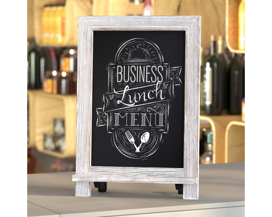 BLNK Canterbury Whitewashed Tabletop Magnetic Chalkboard Sign with Metal Scrolled Legs